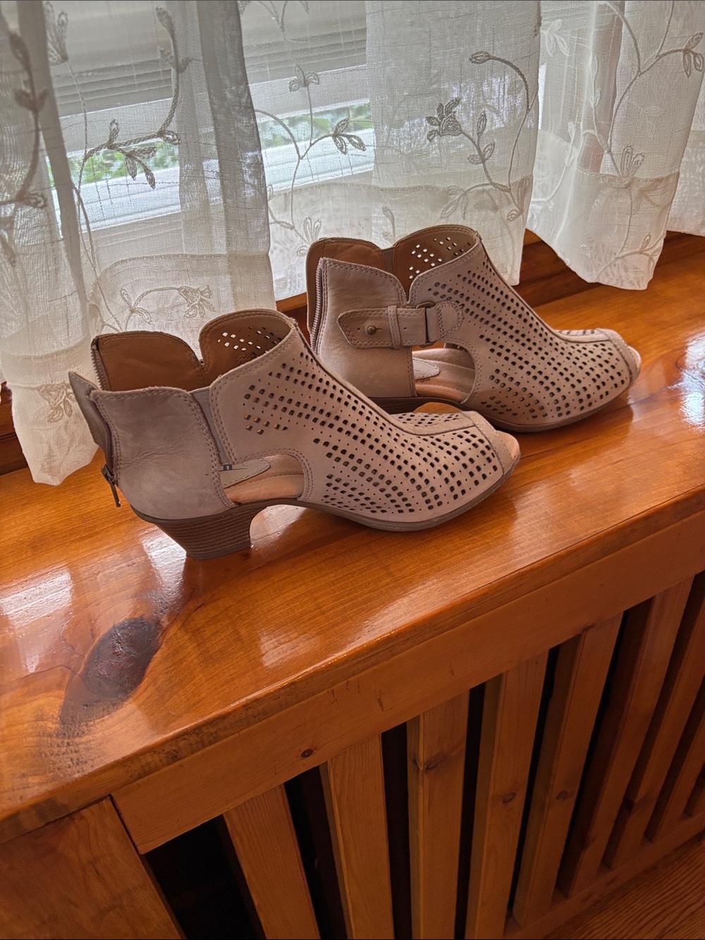 Earth Taupe Perforated Cutout Ankle Booties